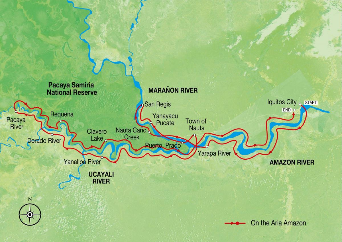 kart over amazonas-elven i Peru