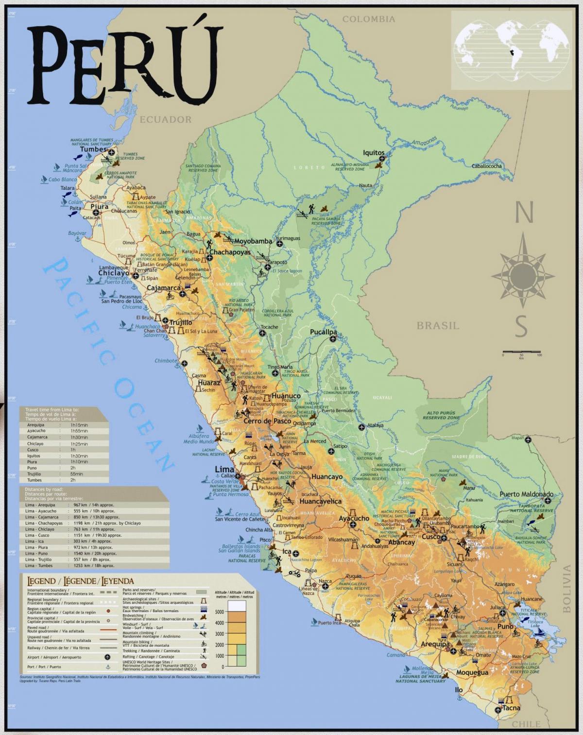 Peru turistattraksjonene kart
