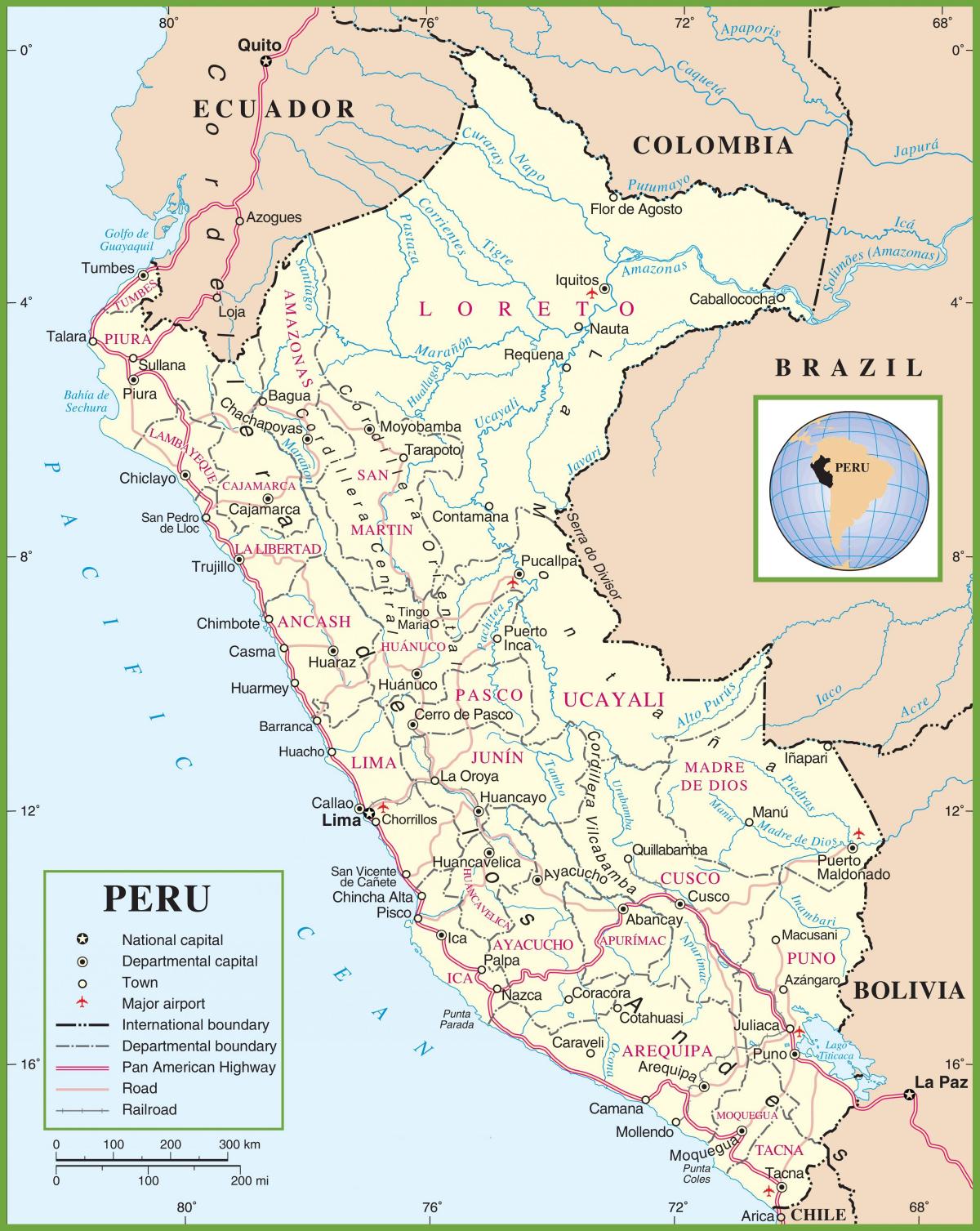 kart, politisk kart over Peru