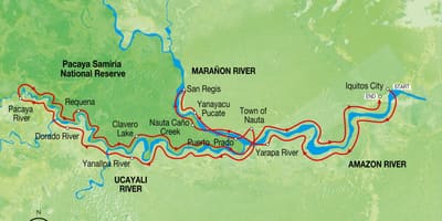 Kart over amazonas-elven i Peru